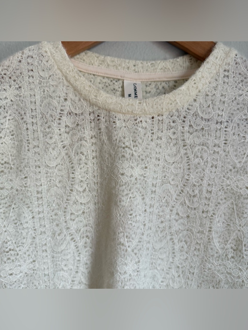 Commense Cream Lace Knit Long Sleeve Sweater Size M Women’s Plover Ivory Crew - Picture 12 of 13